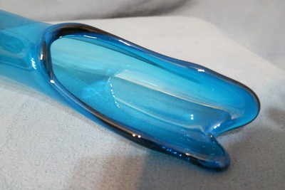 Vintage Viking Glass Epic Six  Petal Pattern Swung Vase Bluenique Blue 18