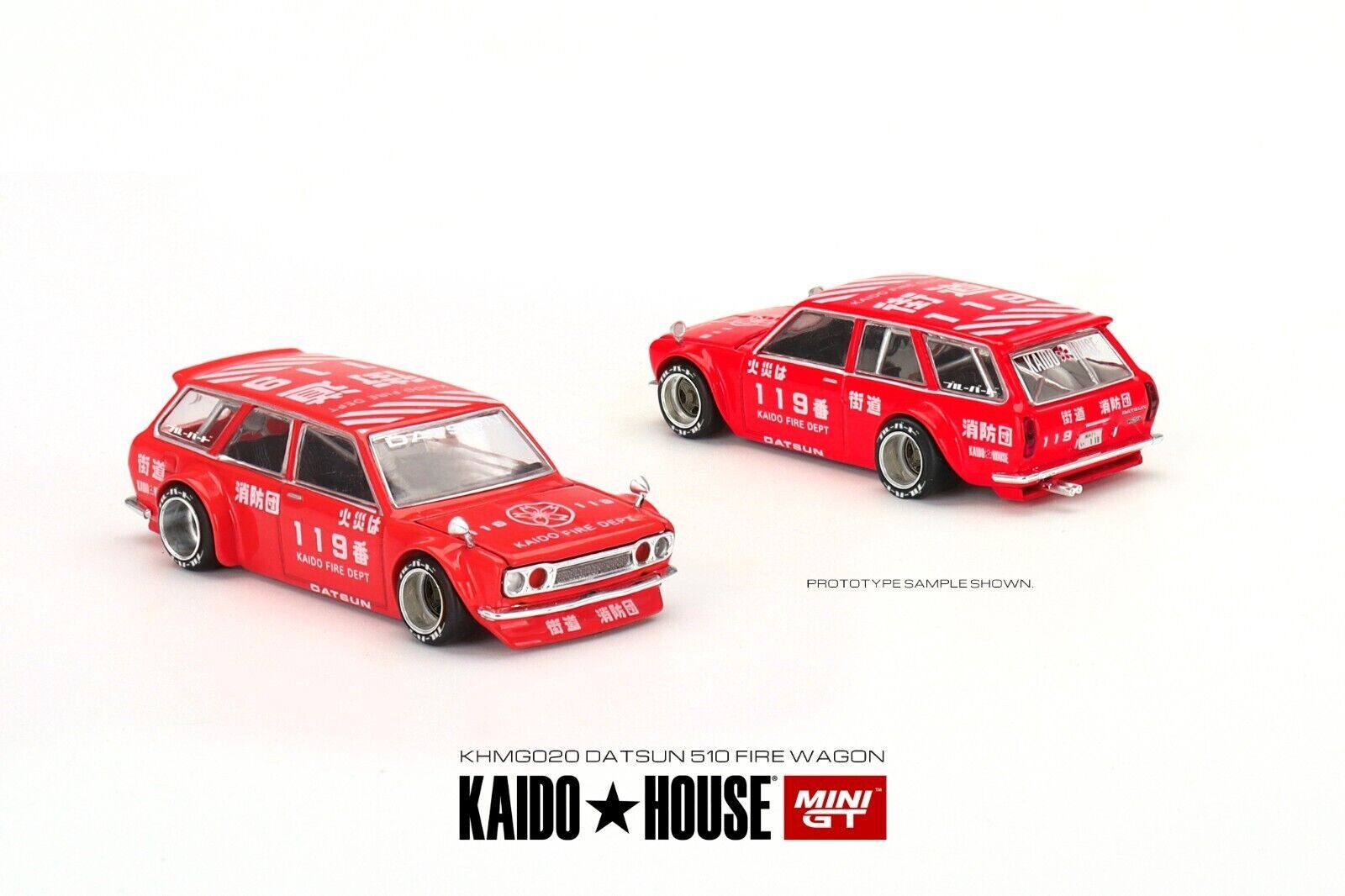 KAIDO HOUSE BLK LTD 510 FIREWAGON カートイズ祭 Mini GT 1:64 Scale Kaido House Datsun Kaido 510 Wagon Fire