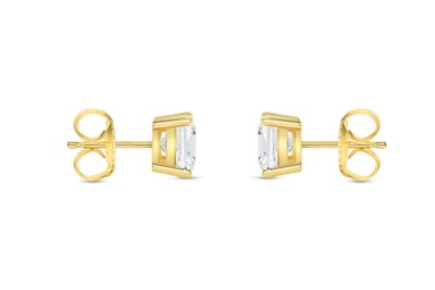 Pre-owned Shine Brite With A Diamond 6 Ct Princess Cut Earrings Studs Real Solid 14k Yellow Gold Push Back Basket In White/colorless