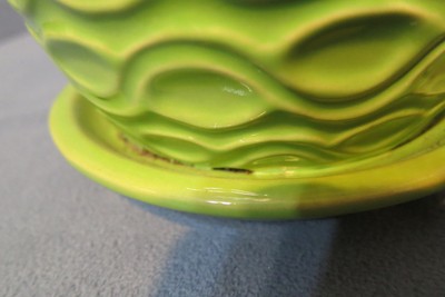 Home Garden Decor - Pottery Planter Pot Saucer Green Glaze Ripple Pattern 5 1/2