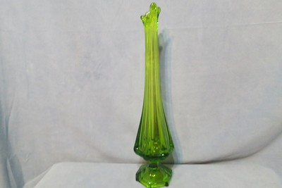 Vintage Viking Glass Epic Six 6 Sided Vase Avocado Green 17 3/8