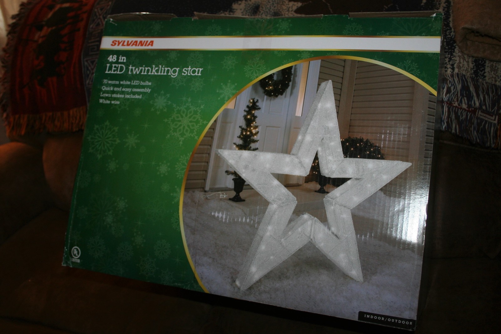 Christmas White Iridescent Sparkle Fabric Frame Star 48