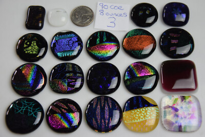 LOT 3  8 OUNCES AS PICTURED 19 BULLSEYE GLASS CABOCHONS 90 COE MOSTLY DICHROIC