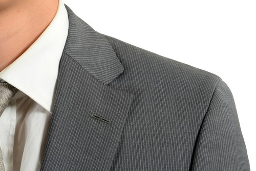 Pre-owned Hugo Boss "paolini1/movio1us" Men's 100% Wool Striped Gray Two Button Suit