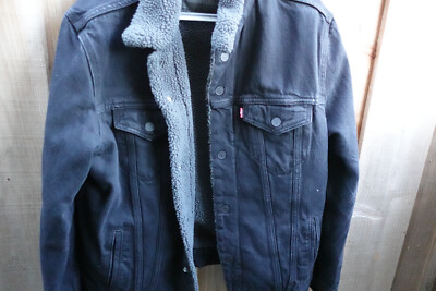 Black Levi Strauss Red Tab Lined Demin Jacket / Coat   Button-Up SZ L LOCATED08