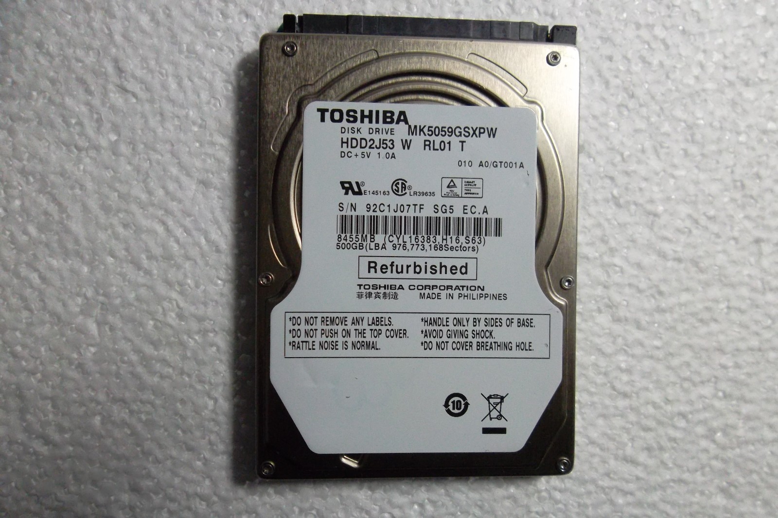 HDD 500GB 10個セット TOSHIBA 2.5インチ SATA データ消去済