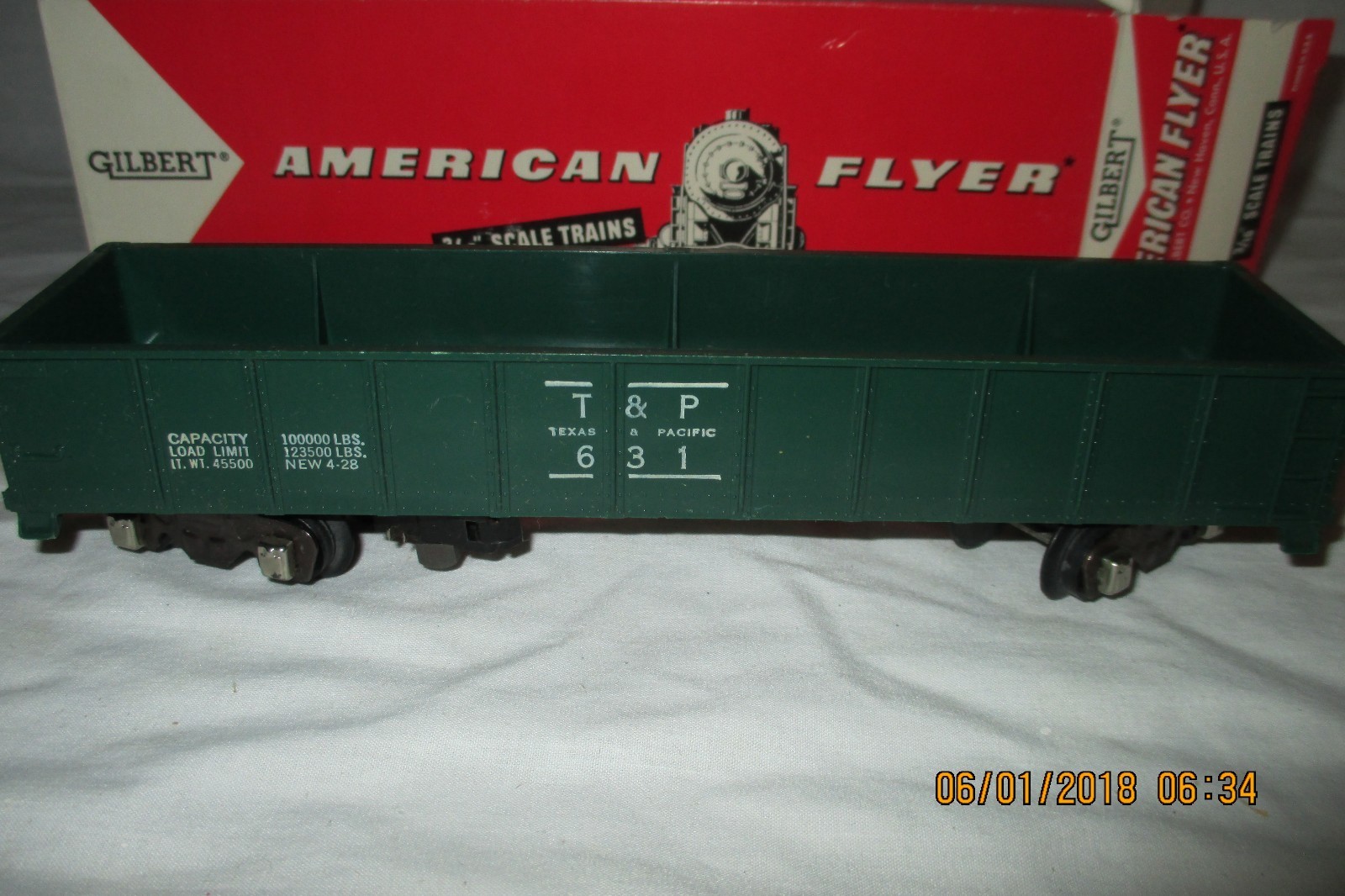 Vtg S Scale Gilbert American Flyer T & P 631 Gondola,Green,w / Box