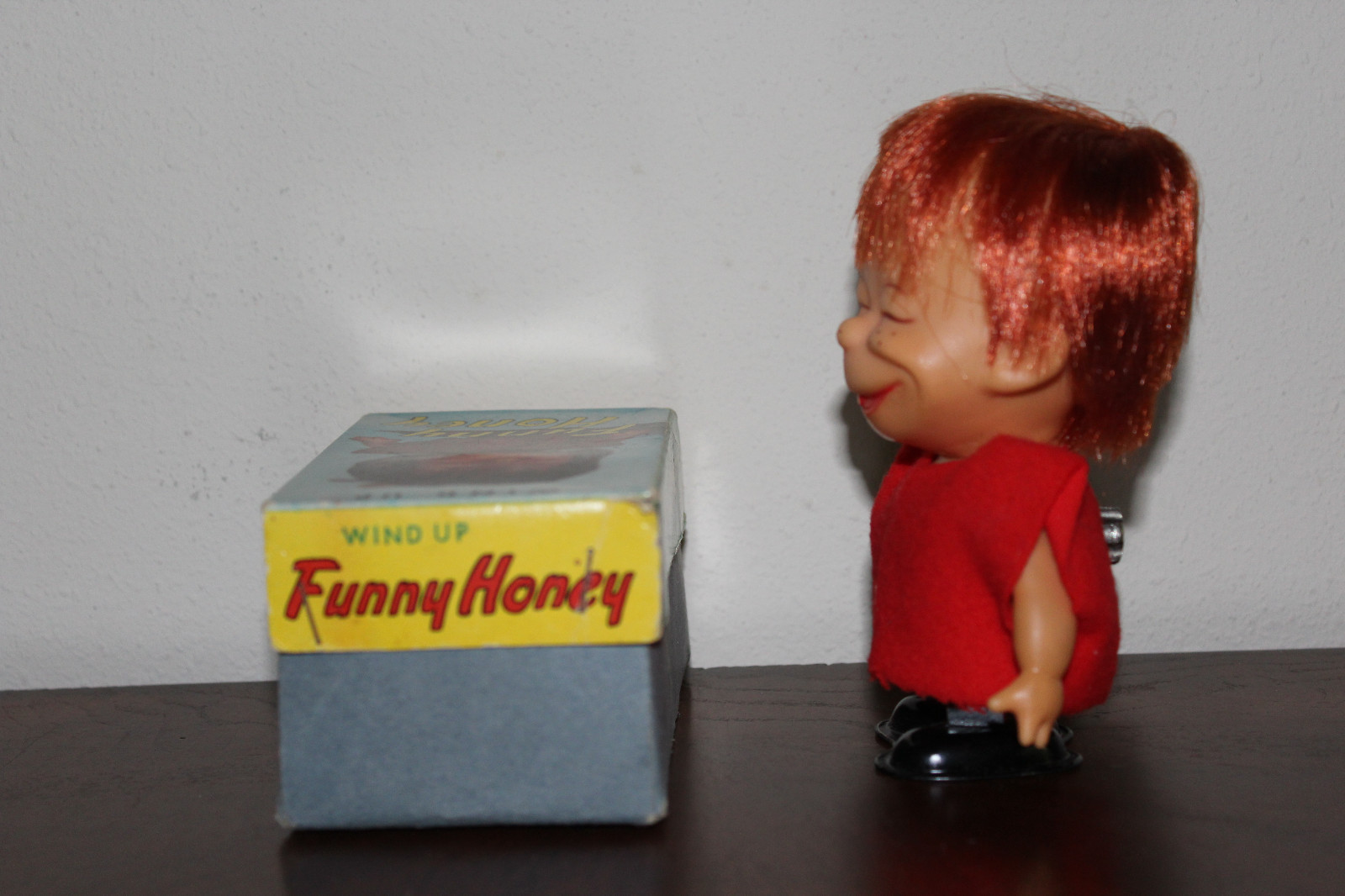 WIND UP VINTAGE FUNNY HONEY SHIBA DOLL WITH BOX - #4436-MADE IN JAPAN
