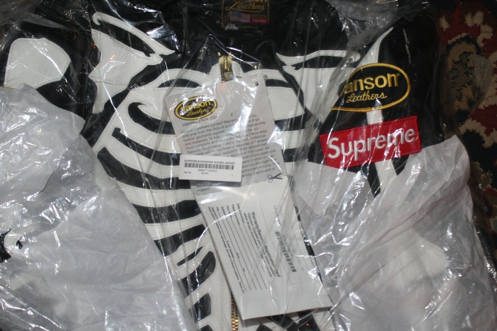 NEW Supreme 2017 Vanson Black Men Leather Skeleton Bones NEW Supreme 2017 Vanson Black Men Leather Skeleton Bones