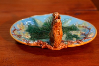 GEORGE JONES MAJOLICA SQUIRREL DISH