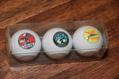 old Souvenir From Hawaii Set of 3 Golf Balls Aloha Golf Club by Travel Lite USA 