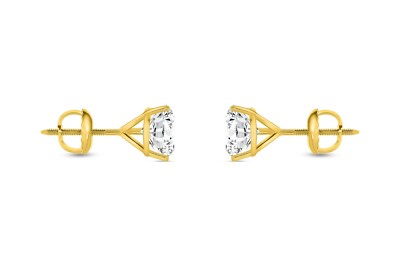 Pre-owned Shine Brite With A Diamond 3 Ct Round Cut Earrings Studs Solid Real 18k Yellow Gold Screw Back Martini In White/colorless