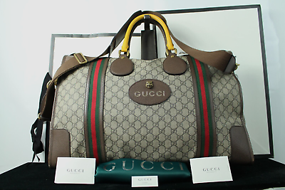 NEW GUCCI 480492 GG SUPREME MONOGRAM WEB NEO VINTAGE DUFFLE BAG BEIGE LUGGAGE
