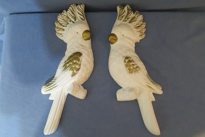 Vintage Miller Studio Chalkware Wall Decor - Pair of White Cockatoo Birds 1957