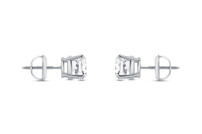 Pre-owned Shine Brite With A Diamond 2 Ct Round Lab Created Grown Diamond Earrings 14k White Gold G/vs Basket Screw In White/colorless