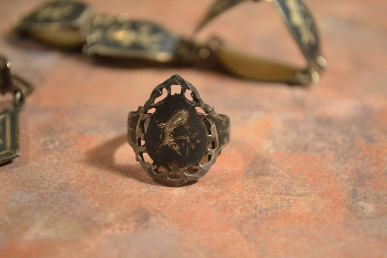 Siam Sterling Bracelet, Clip On Earings & Ring, Ring Size 7