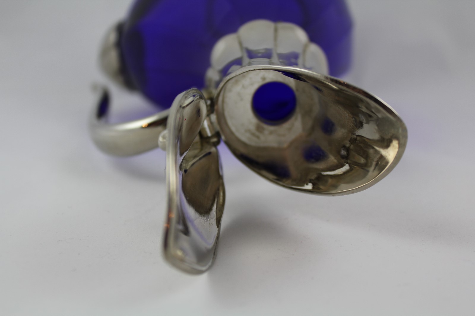 Cobalt Blue Glass & Silver Decanter with Handle No marking Made by: Reidel