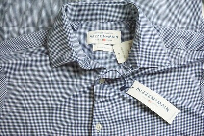 Mizzen + Main Spinnaker Collection Beckett Navy White Plaid Trim Fit XL NEW