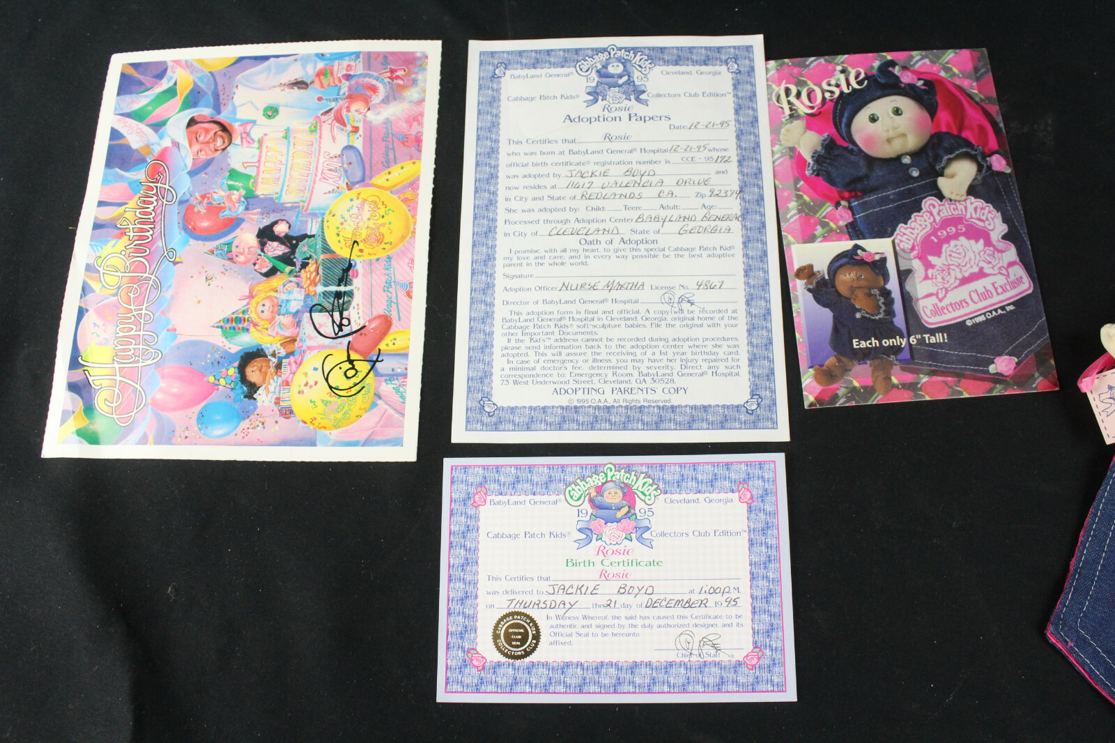 1995 CPK Pocket Baby Rosie Collector's Club Exclusive w/Paperwork & 1983 Pin!