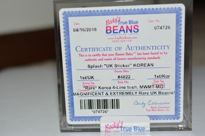 UK 4 LINE SPLASH MWMT MQ Authenticated TY beanie baby Korean 1st gen Original 9