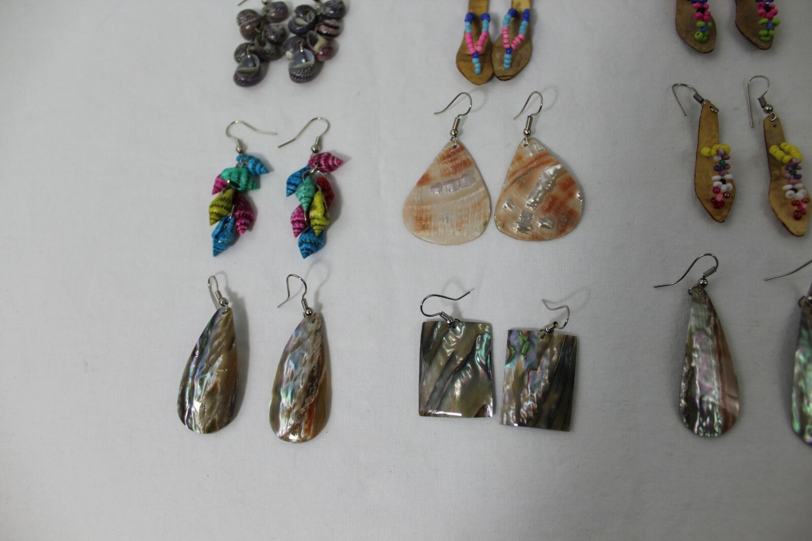 12 Pairs Handmade Mexico Earrings Abalone Coca Nut Sea Shells Puerto Vallarta