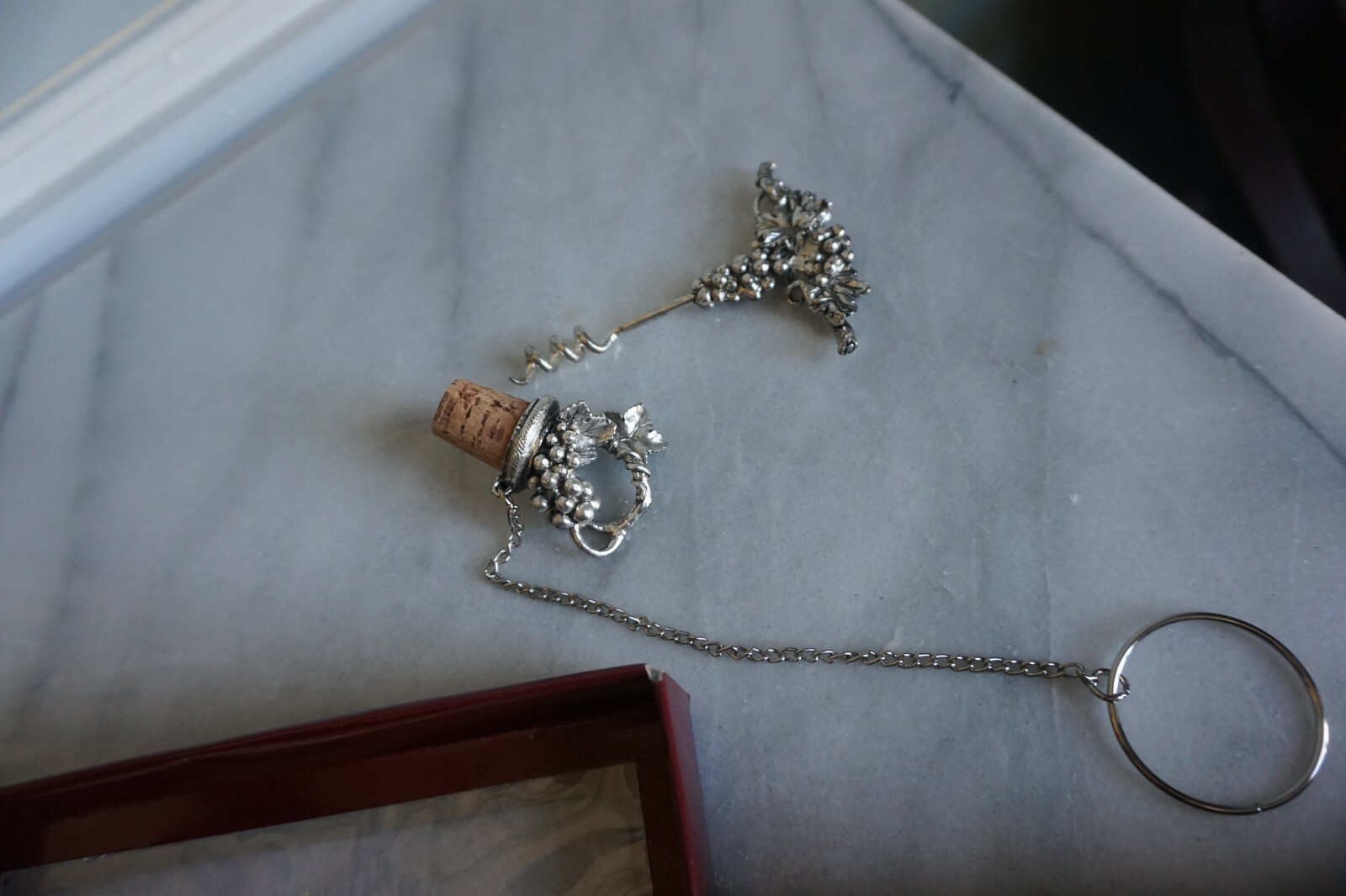 Arthur Court Silverplate Corkscrew Wine Bottle Cork Stopper Set Grape Design~NIB