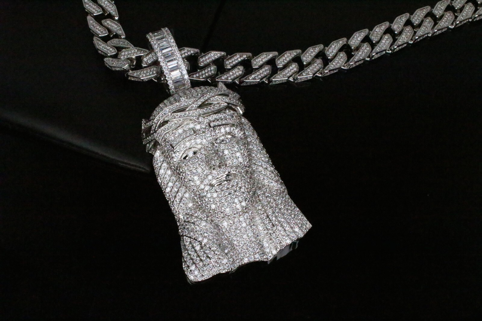 Pre-owned Line Xl Jesus Iced Pendant 12mm Cuban Miami 30ct Vvs1 Lab Simulated Diamonds Chain In White/colorless
