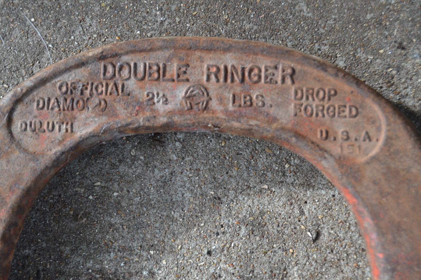 Vintage Pair-DOUBLE RINGER-Drop Forged 2 1/2lb Throwing Pitching Horseshoes