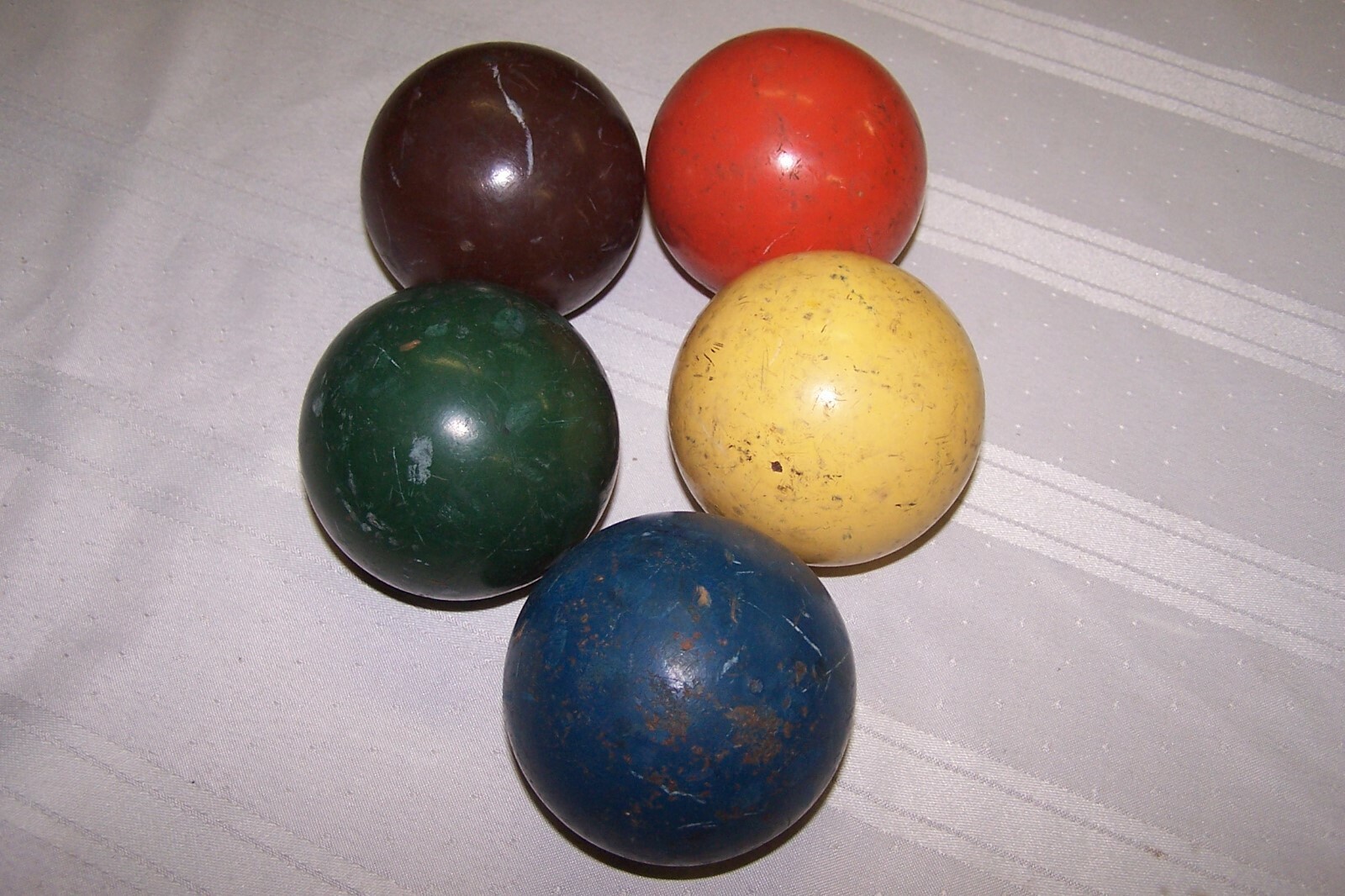 Antique Vintage Set of 5 Solid Color Painted Wooden Croquet Balls