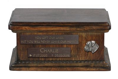 Boxer uncropped - Urn for dog s ashes with relief, sentence, low model ArtDog