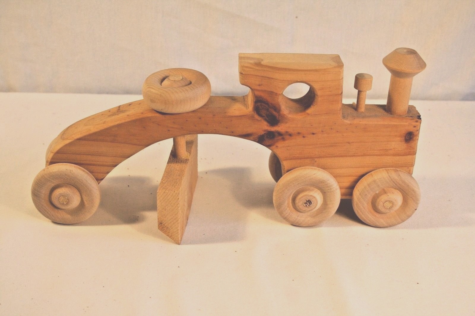 Wooden Toy Tractor Road Grader Pine Walnut Wheels Handcrafted Play Grater Farm