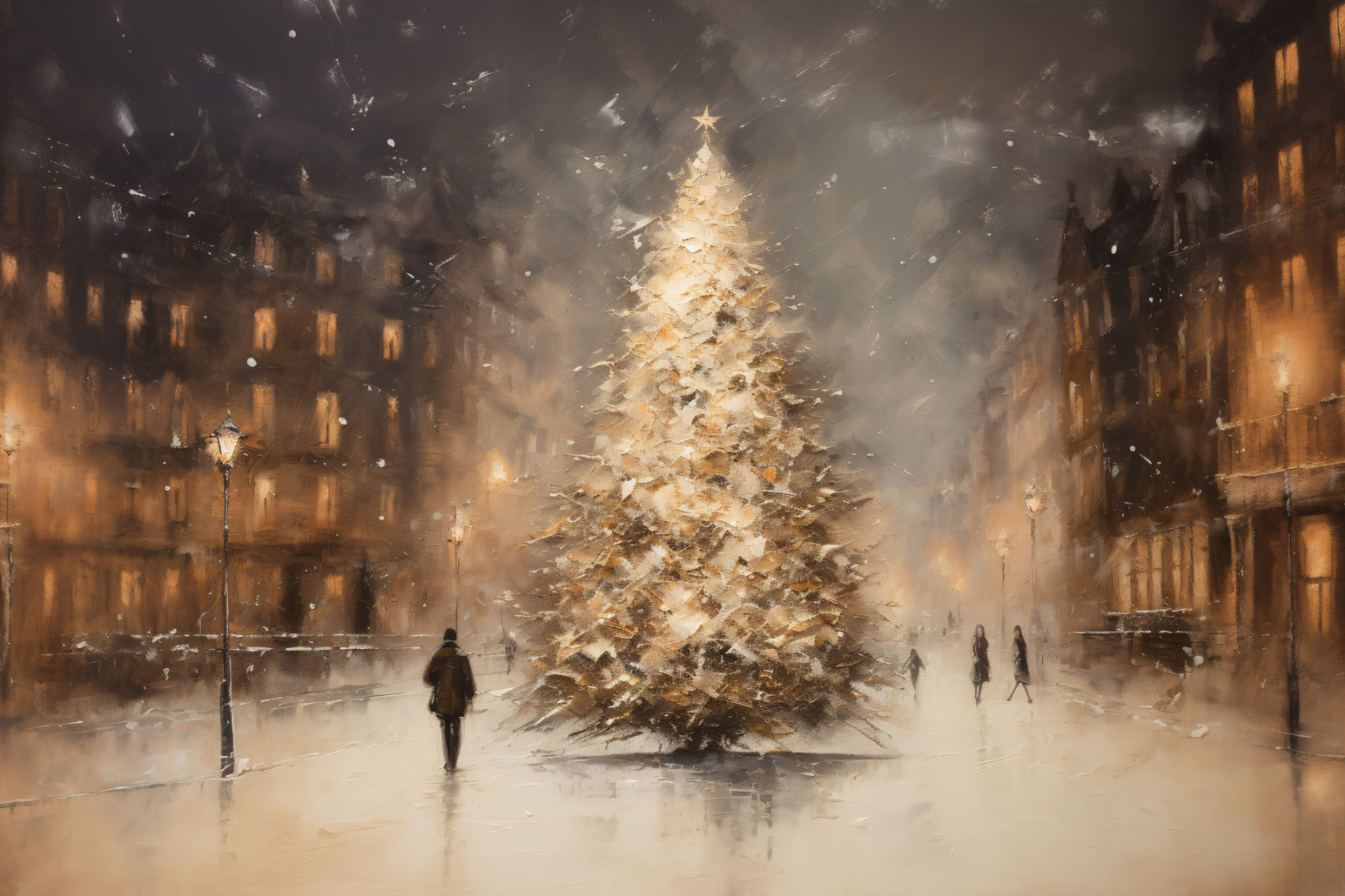 CHRISTMAS TREE CITY WINTER STRETCHED CANVAS PRINT WALL ART READY TO HANG CA38