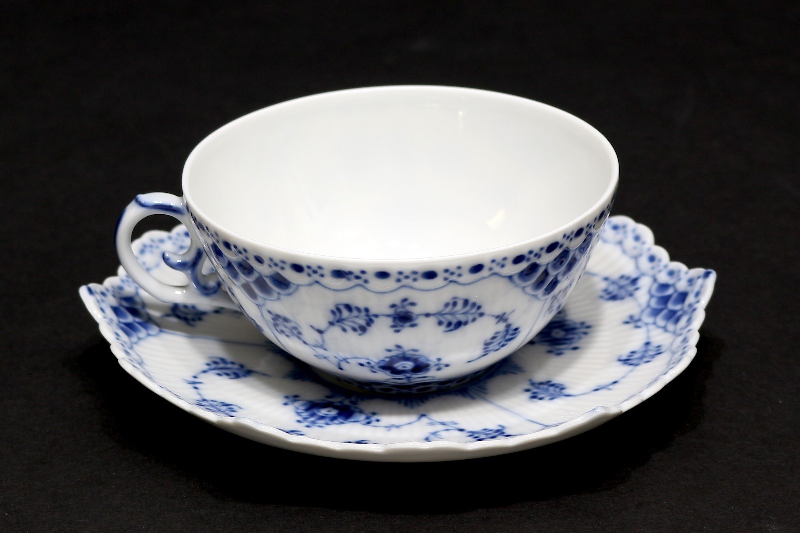 1 Set Royal Copenhagen Blue Fluted Full Lace Cup and Saucer #1130 FIRST QUALITY