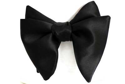 Camellucci Men's Self-tied Bow Tie Big Butterfly Black Charmeuse Silk S013