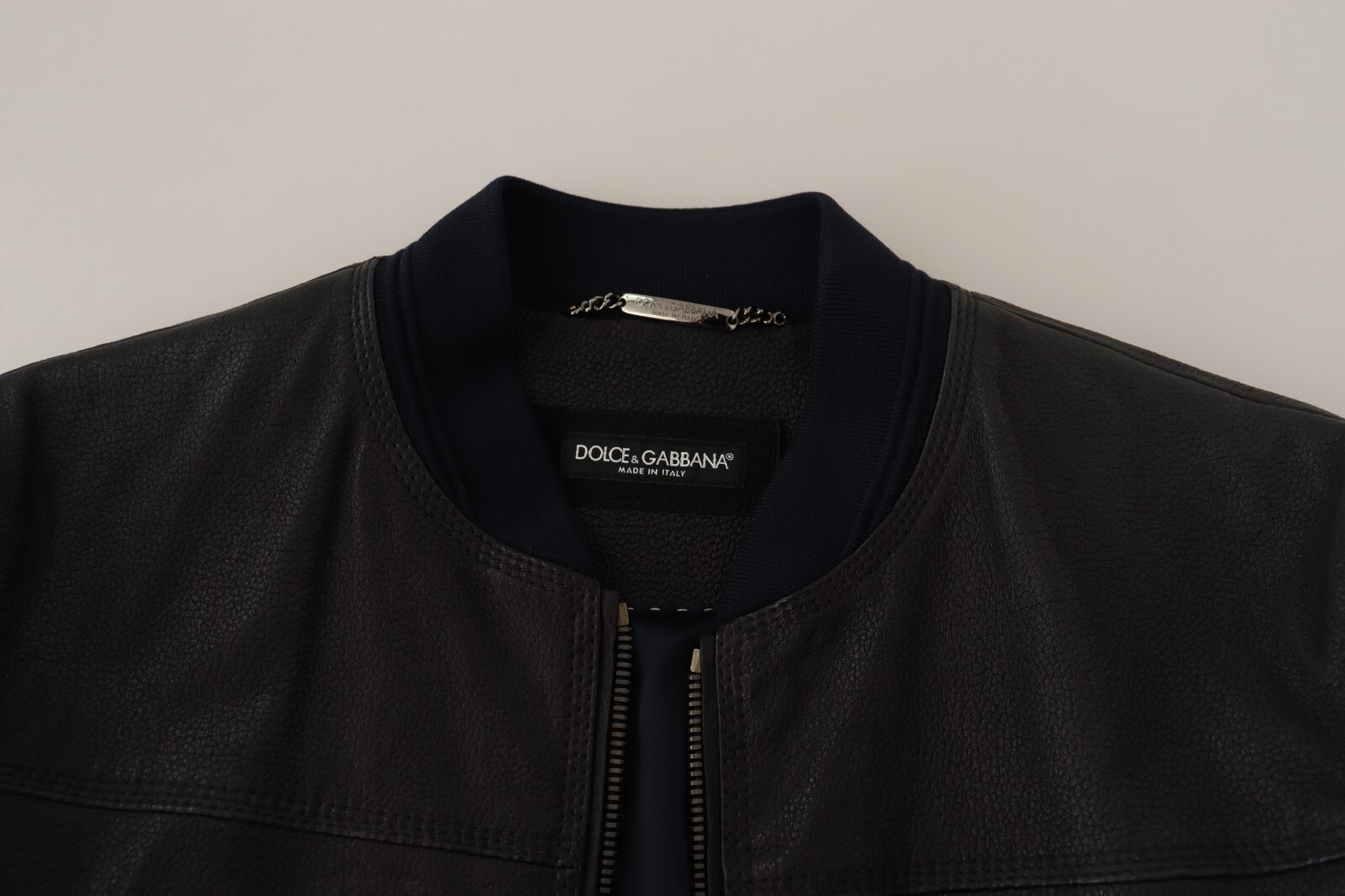 Pre-owned Dolce & Gabbana Jacket Blue Leather Full Zip Bomber Men It50 / Us40/ L Rrp $5000