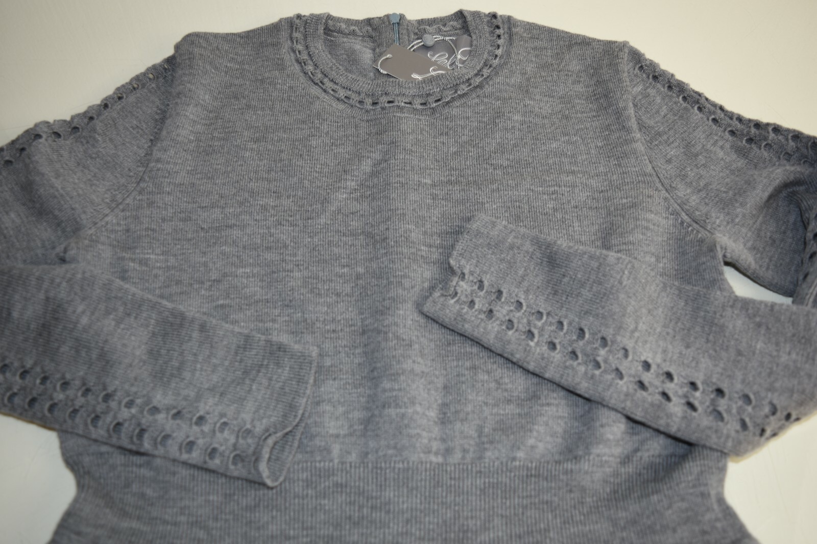 Pre-owned Pink Rose $1395 Lela Rose Crewneck Fit & Flare Loop Stitch Knit Dress Grey Wool M Xl In Gray