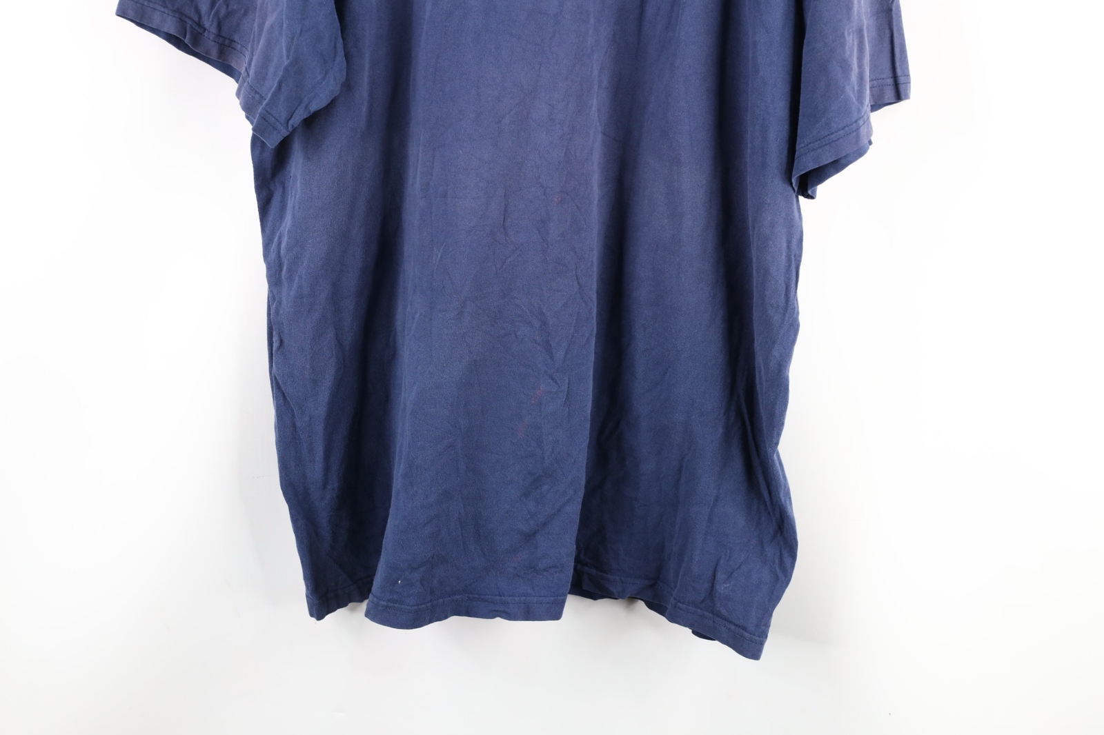 Vintage 90s Nike Mens XL Thrashed Travis Scott Big Swoosh Logo T-Shirt Blue USA