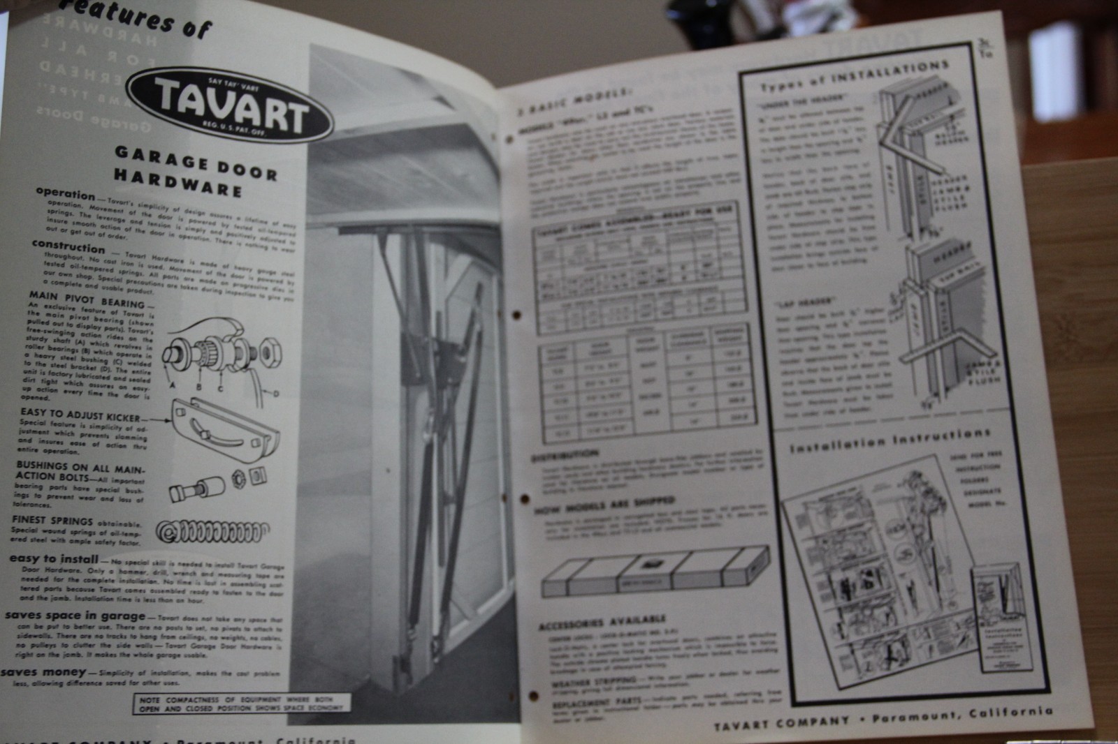 Brochure Tavart Company Paramount California Overhead Garage Door Hardware 1951