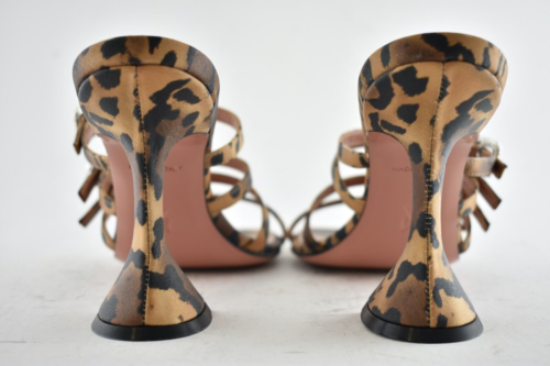 Pre-owned Amina Muaddi Robyn Slipper Satin Leopard Crystal Backless Sandal Heel Pump 36 In Black