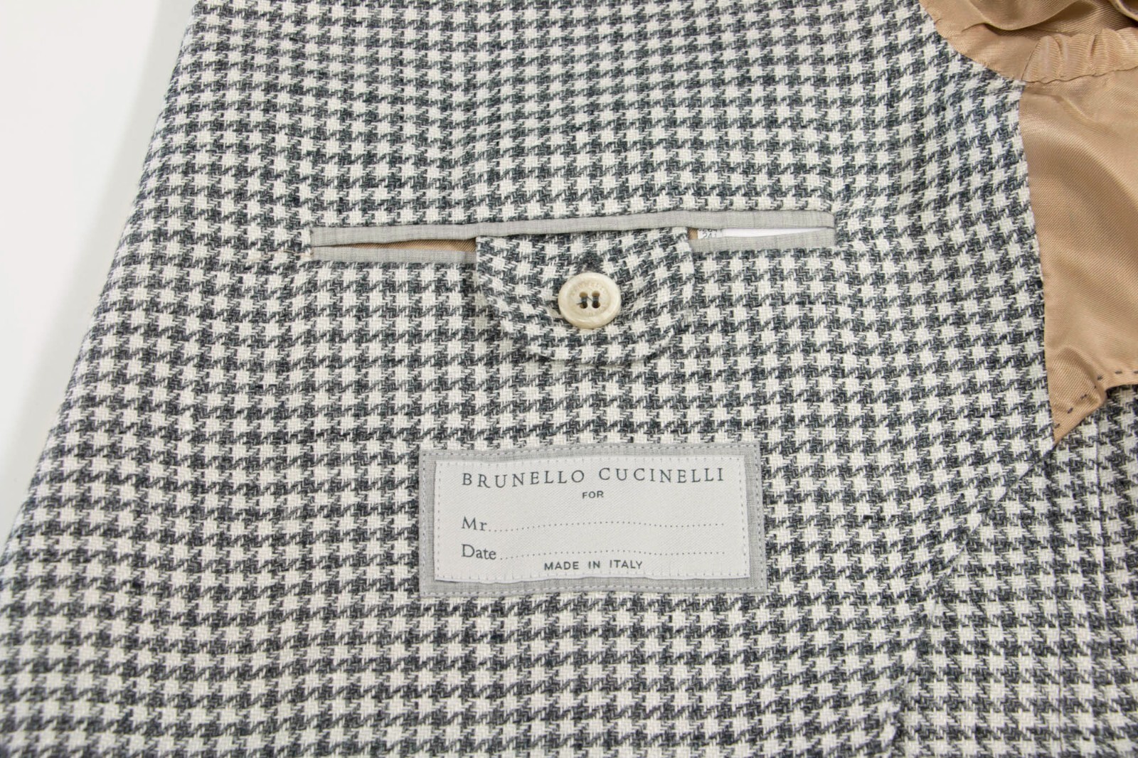 Pre-owned Brunello Cucinelli $3295  Men's Houndstooth Sport Coat With Logo Buttons A248 In Ivory + Charcoal Gray Print