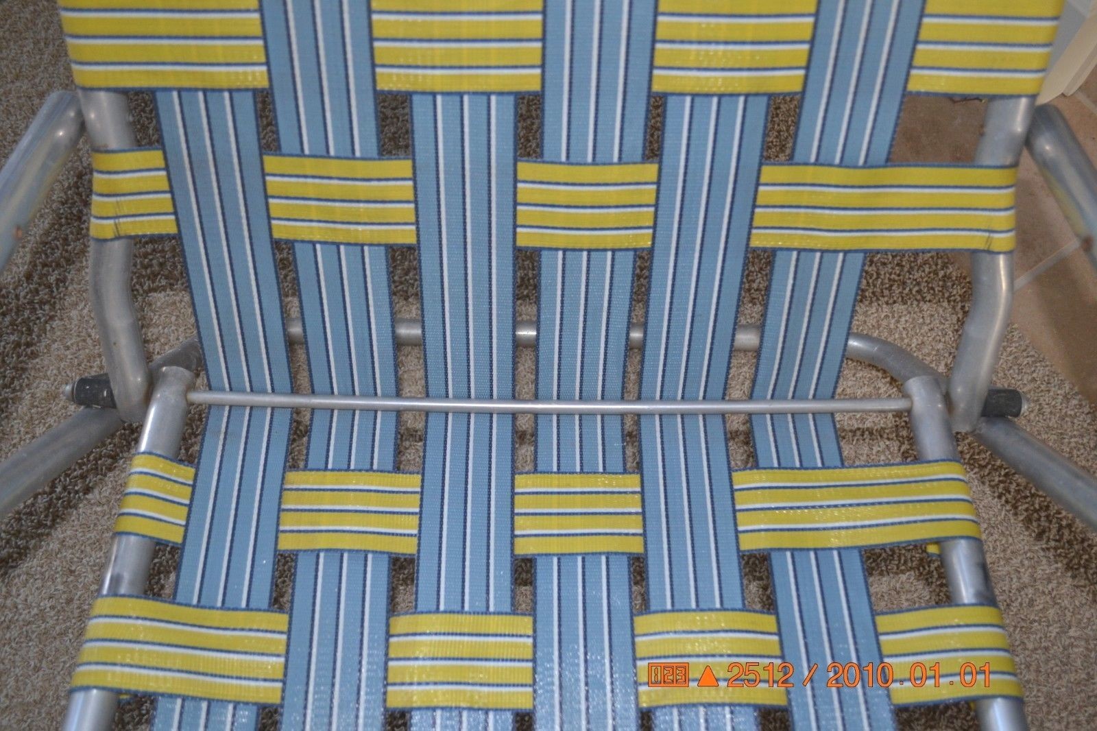 Vintage Aluminum Webbed BLUE & YELLOW Folding Lawn Chaise Lounge Chair