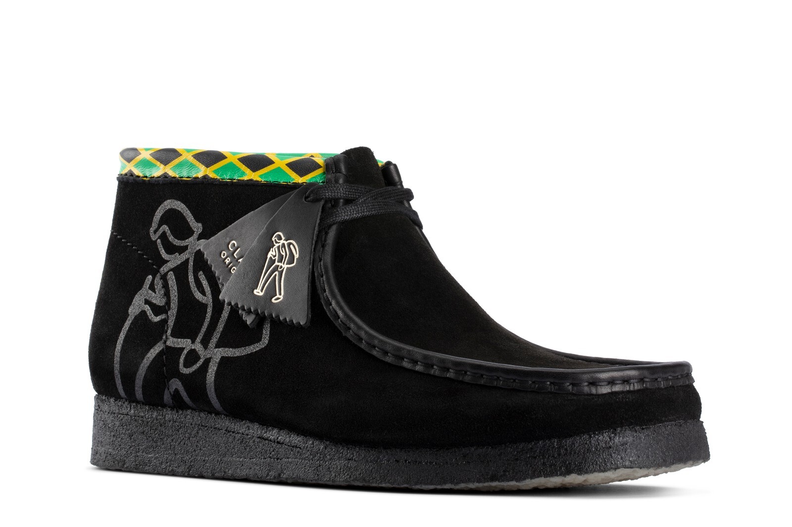 Pre-owned Clarks Mens Wallabee Jamaica Bee Boots Black/multi 26160552 In Multicolor