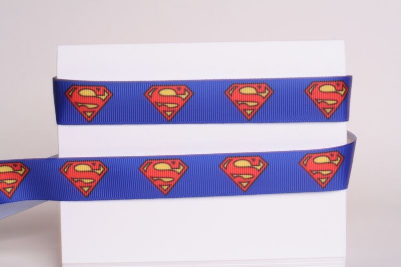 Super Hero Superman Blue 7/8" Grosgrain Ribbon 1,3,5,10 Yards Ship From Usa