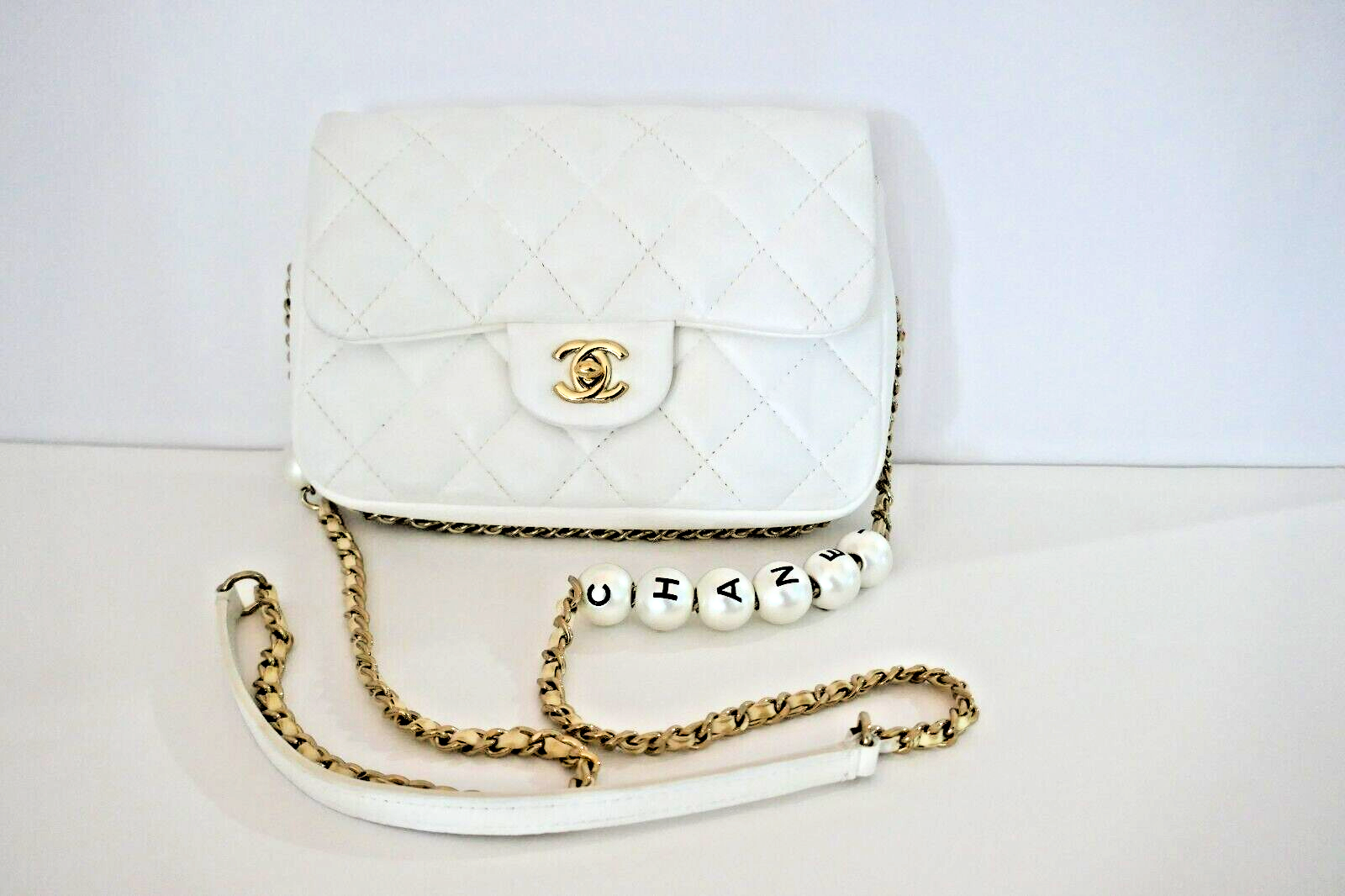 Chanel Lambskin Imitation Pearls and Gold Metal White | eBay