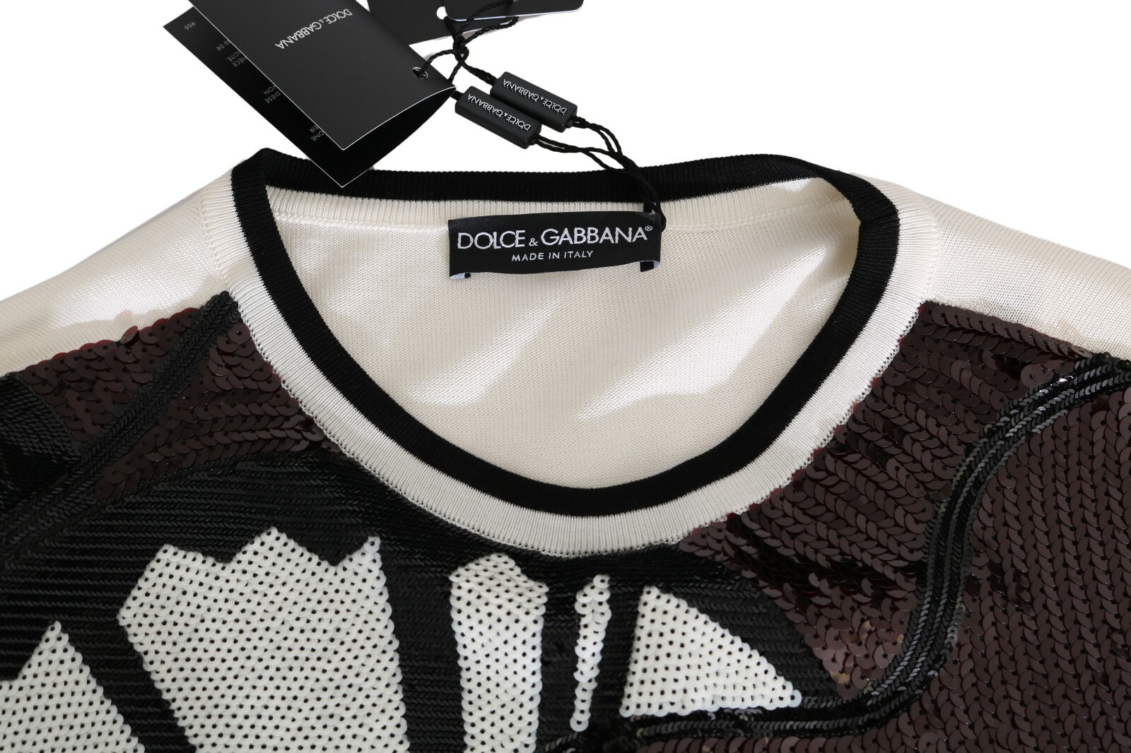 Pre-owned Dolce & Gabbana Sweater Jazz Sequined Guitar Pullover Top S. It50 / L Rrp $4000 In White