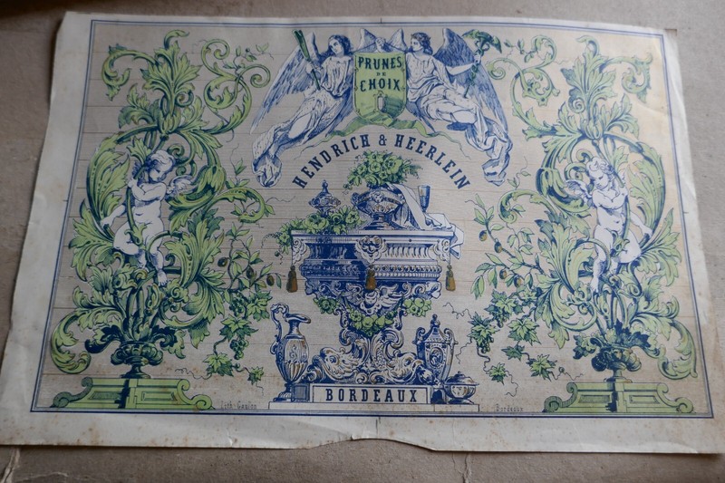 Grande Ã©Tiquette Lithographie Vers1850 SignÃ©E Gaulon Prunes Hendrich Et Heerlein
