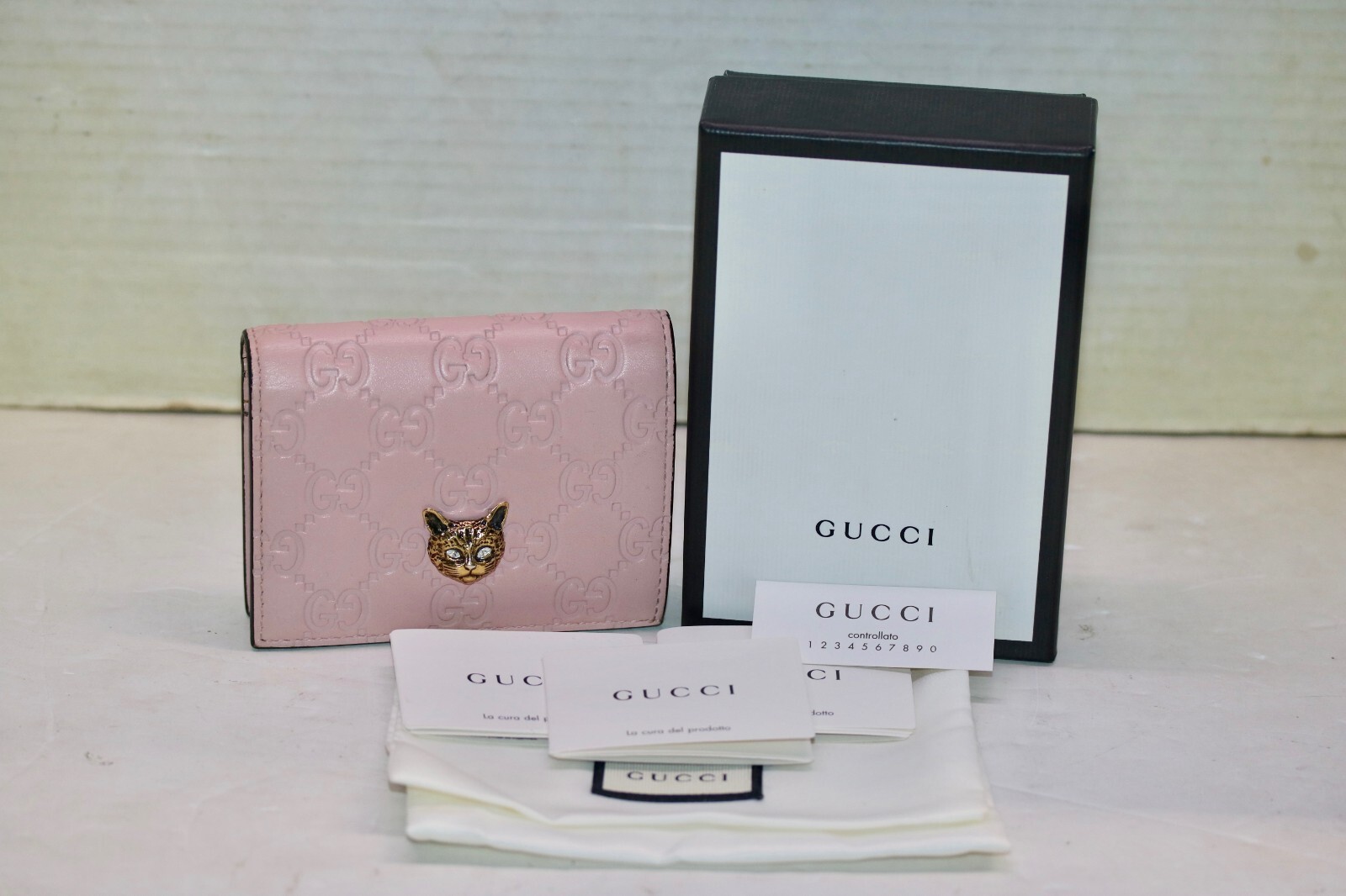 GUCCI Guccissima Signature Crystal Cat Card Case Wallet GUCCI Guccissima Signature Crystal Cat Card Case Wallet