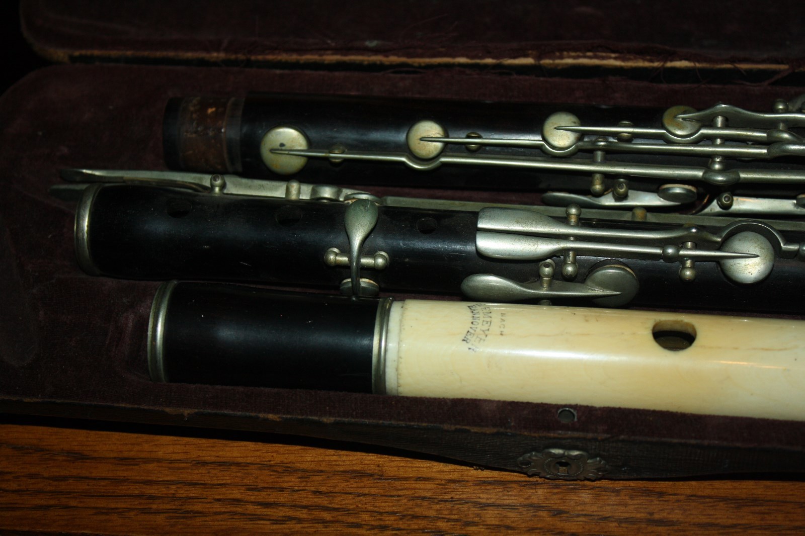Antique 1800s Flute H F Meyer Hannover Germany & Wood 3 Pcs w Orig. Case