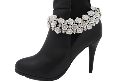 Women Silver Metal Chain Boot Bracelet Anklet Shoe Flowers Charm Christmas Party