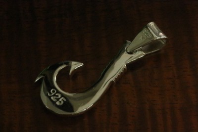 Heavy Fish Hook Solid Sterling Silver Pendant